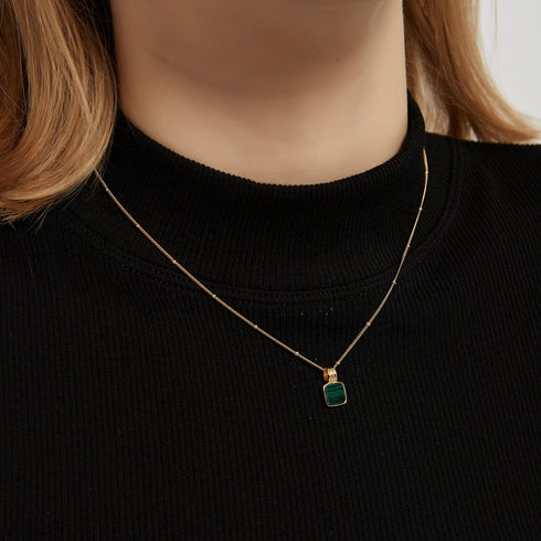 ALICE Malachite Square Pendant Necklace - Zafari Studio Jewelry